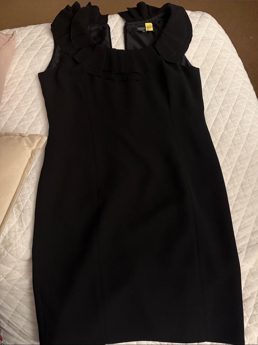 Kasper Black Ruffle-Neck Sheath Dress